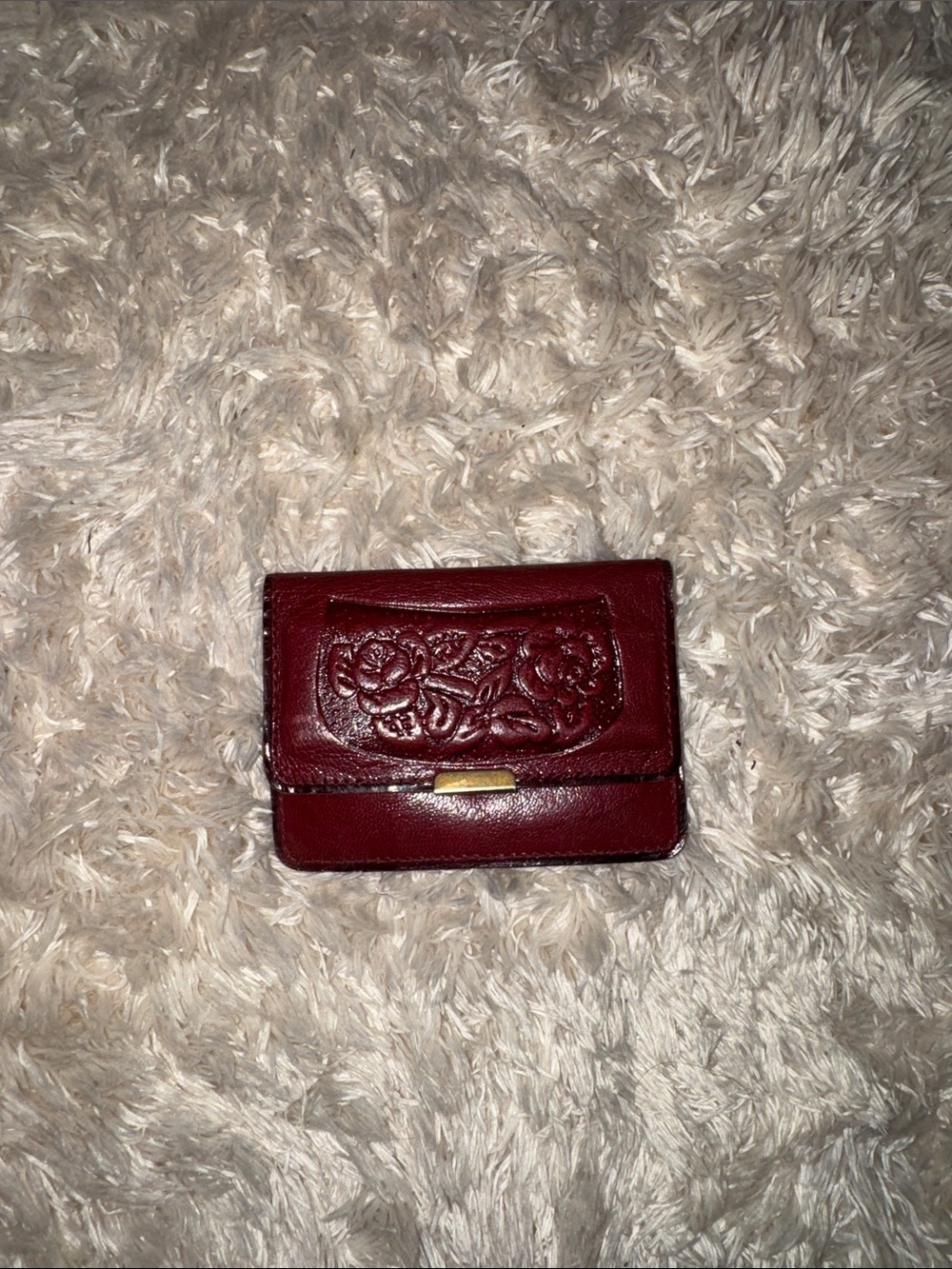 Leather Floral Embossed Wallet - Burgundy